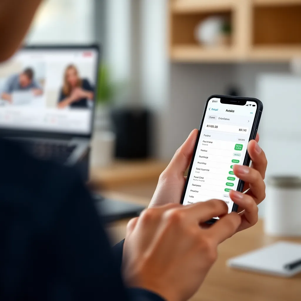 Persoon die digitale budgetteringsapp op smartphone gebruikt